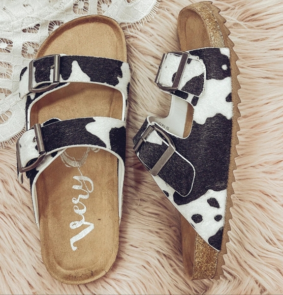 Very G Shoes - Cow Print Faux Birkenstock